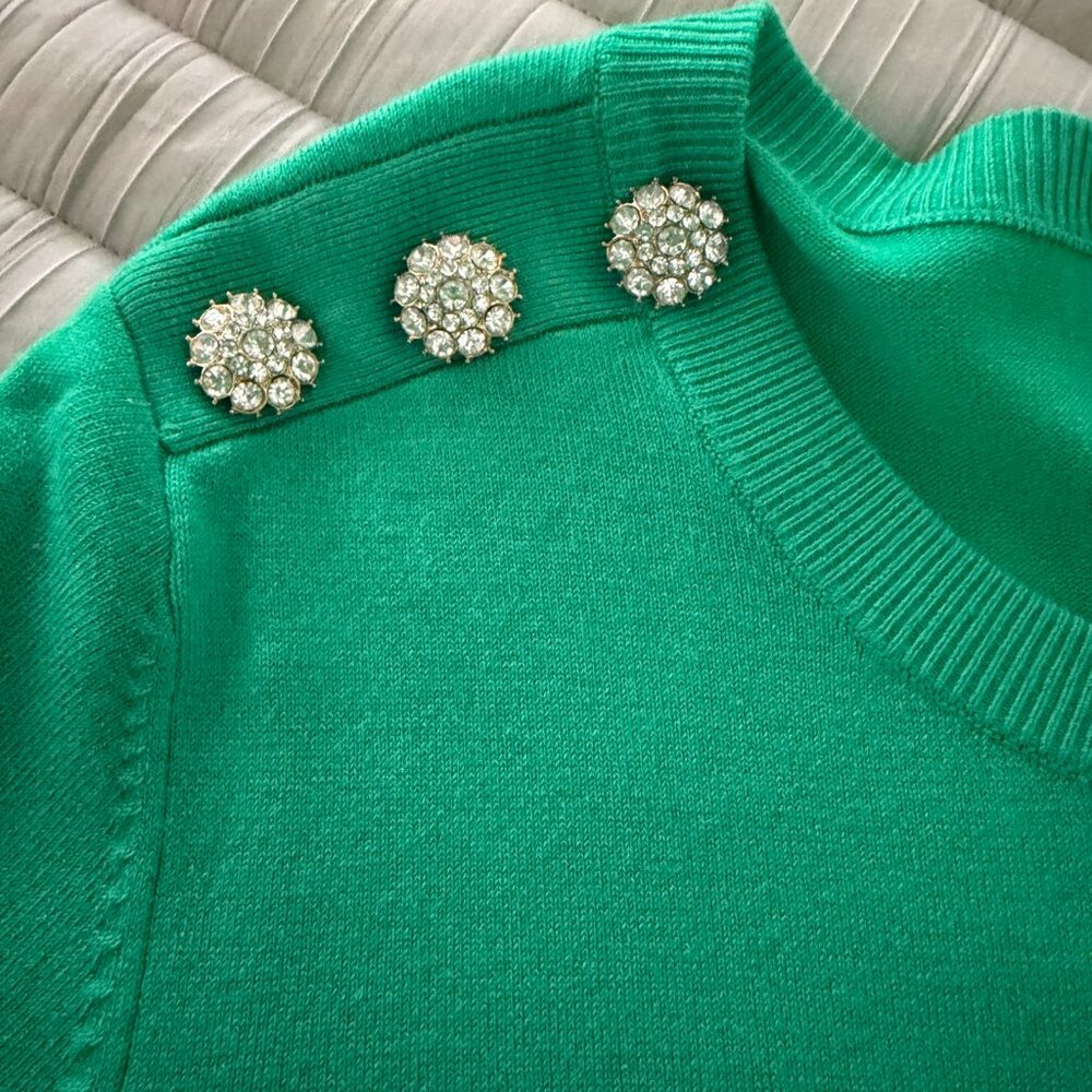 Spring Green Lilly Pulitzer Pull-Over Sweater With Rhinestone Button Trim